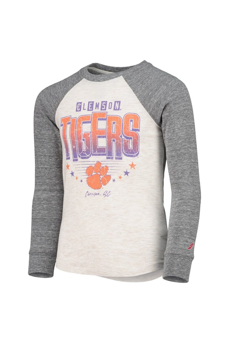 Youth League Collegiate Wear Heathered Gray Clemson Tigers Baseball Tri-Blend Raglan Long Sleeve T-Shirt, Alternate, color, Heather Gray