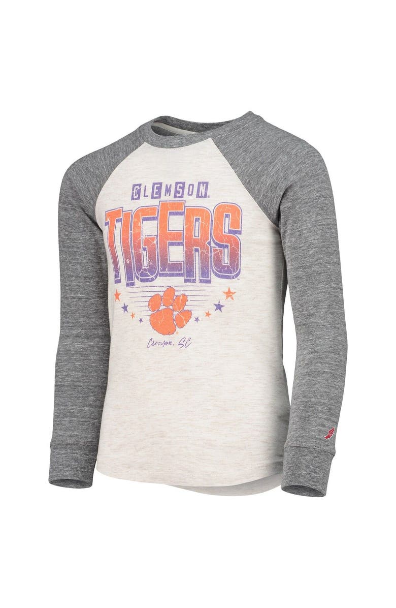 LEAGUE COLLEGIATE WEAR Youth League Collegiate Wear Heathered Gray Clemson Tigers Baseball Tri-Blend Raglan Long Sleeve T-Shirt, Alternate, color,