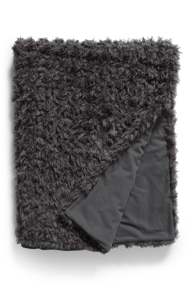 Curly Faux Fur Throw, Main, color, GREY ONYX
