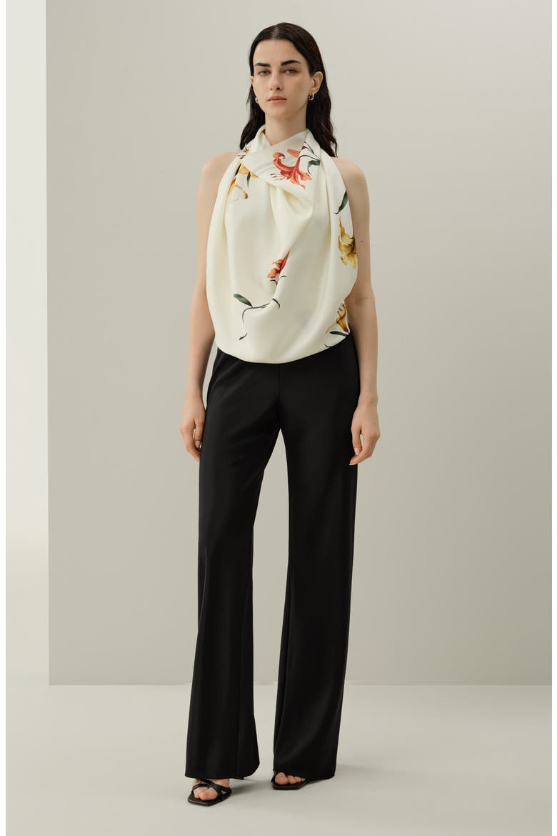 Women's Lily Print Silk Scarf, Alternate, color, Lily White