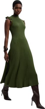 Karen Millen Pointelle Frill Sleeve Knit Midi Dress