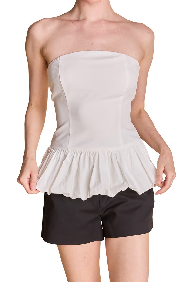 Strapless Bubble Hem Peplum Top, Alternate, color, IVORY