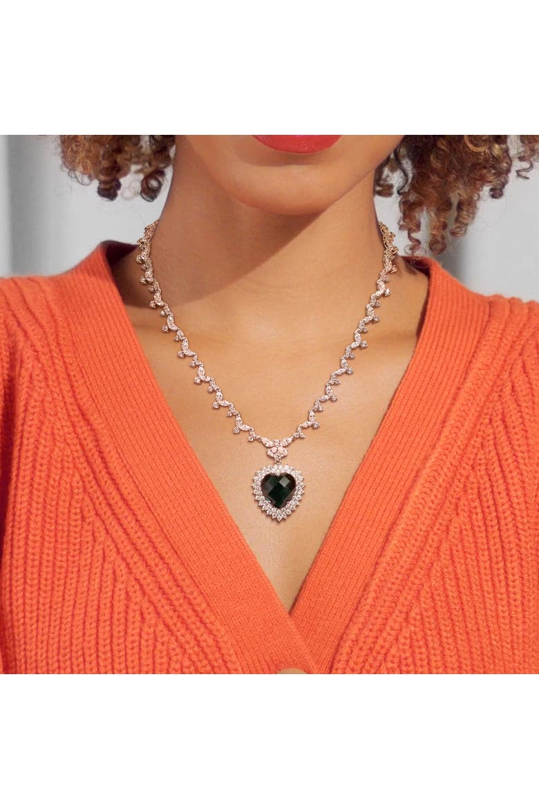 Colored & White Cubic Zirconia Heart Necklace, Alternate, color, Green CZ