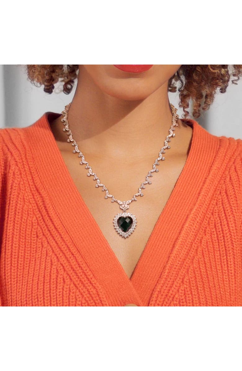 Julianna B. Colored & White Cubic Zirconia Heart Necklace, Alternate, color, Green Cz