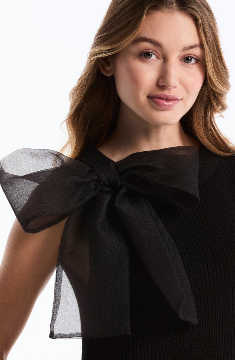 Laundry by Shelli Segal Organza Bow Sweater Vest, Alternate, color, Black