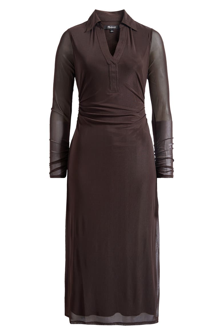 Long Sleeve Polo Mesh Midi Dress, Main, color, MOLASSES