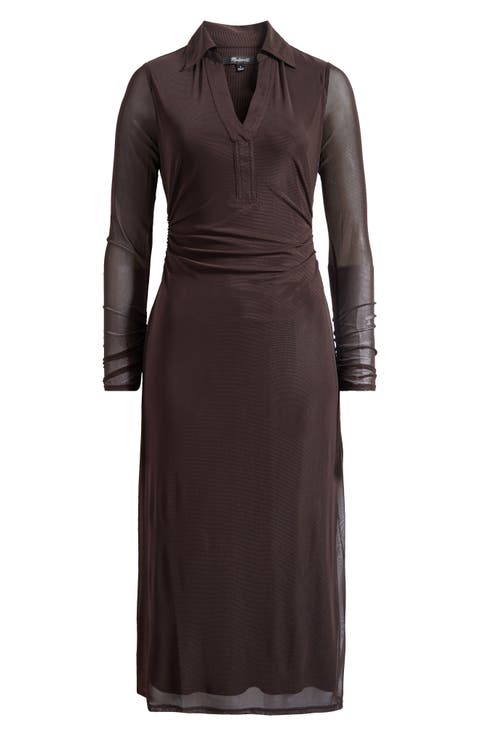 Long Sleeve Polo Mesh Midi Dress