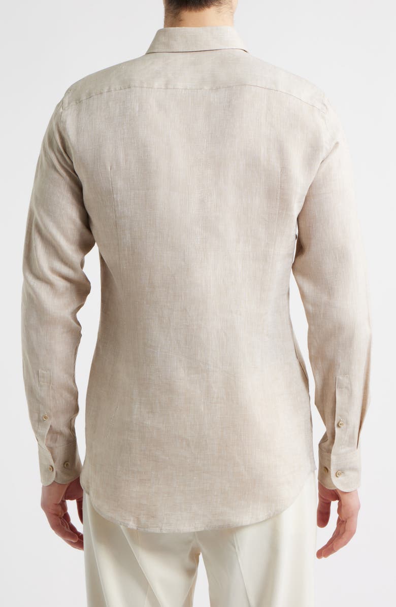 BOSS Hank Slim Fit Slub Linen Button-Up Shirt, Alternate, color, Light Brown