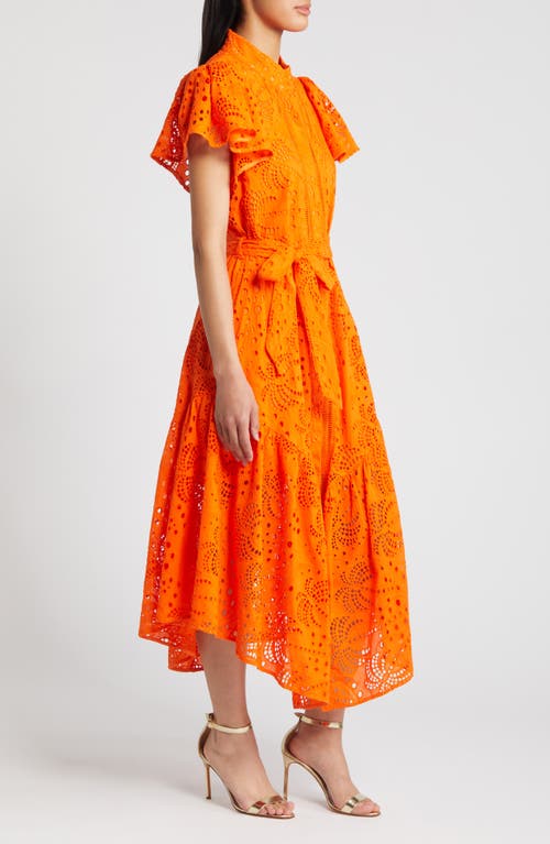 Ciebon Isabella Cotton Eyelet Maxi Shirtdress In Orange