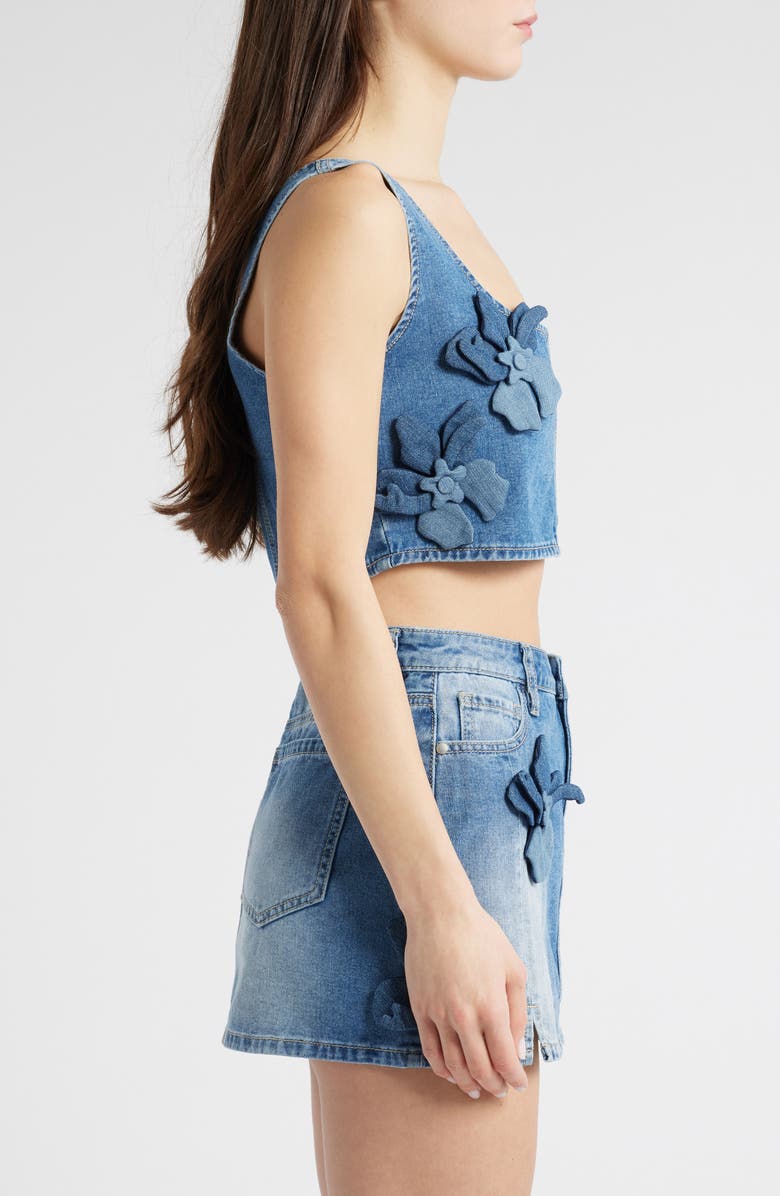 PTCL Raya 3D Floral Crop Denim Top, Alternate, color, Indigo
