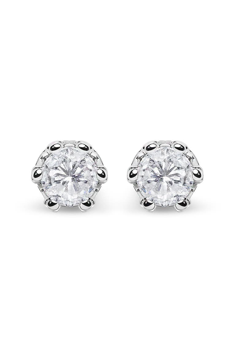 14K White Gold 1.0 Cttw Diamond Crown Stud Earring, Main, color, White