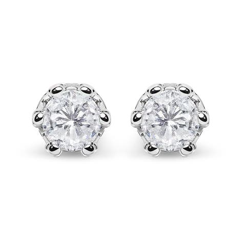 14K White Gold 1.0 Cttw Diamond Crown Stud Earring