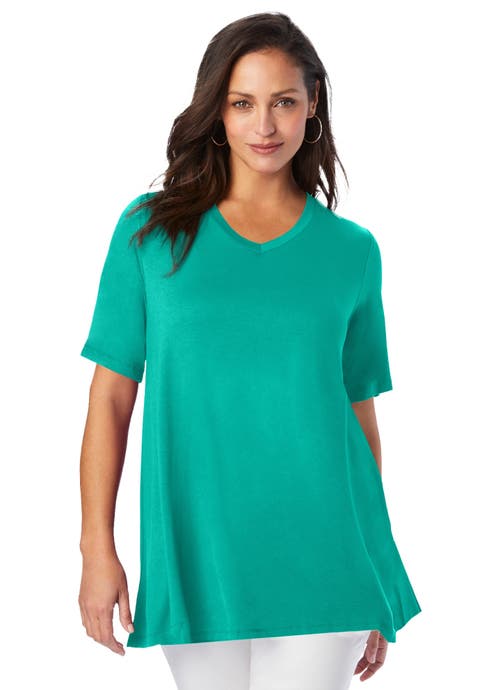 Stretch Knit V-Neck Swing Tunic (Plus Available)
