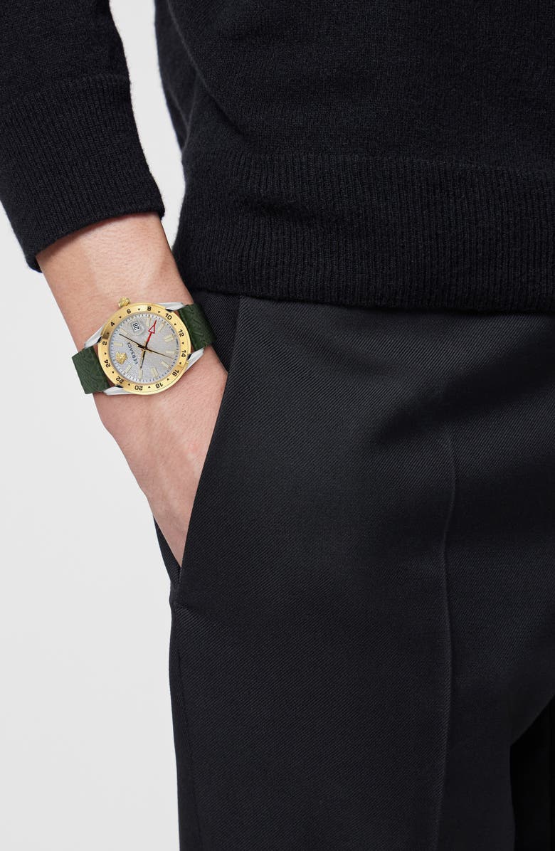 Versace Greca Time Leather Strap Watch, 41mm, Alternate, color, Two Tone