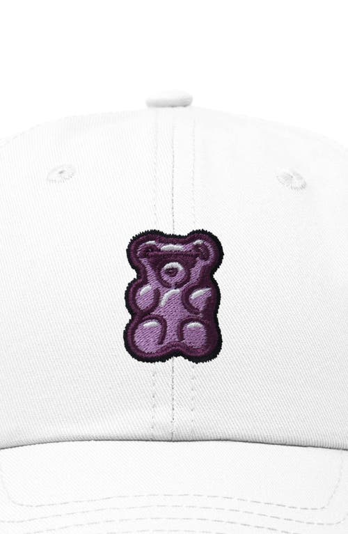 Dalix Purple Gummy Embroidered Cap In White
