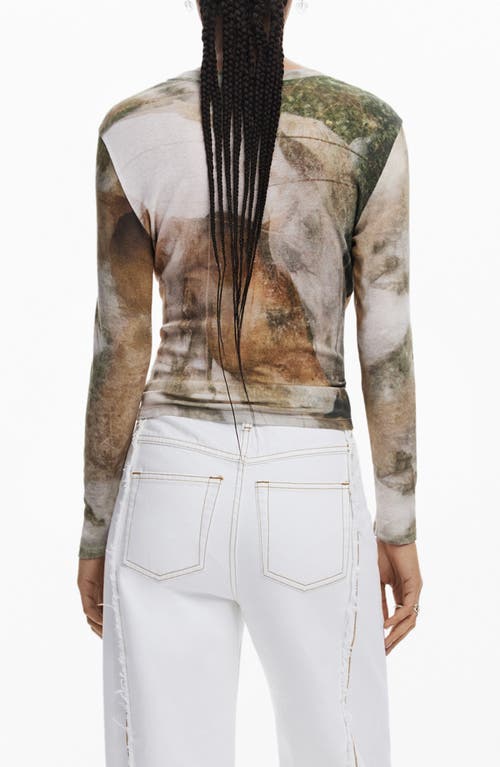 Desigual Abstract Print Cotton T-shirt In Sand