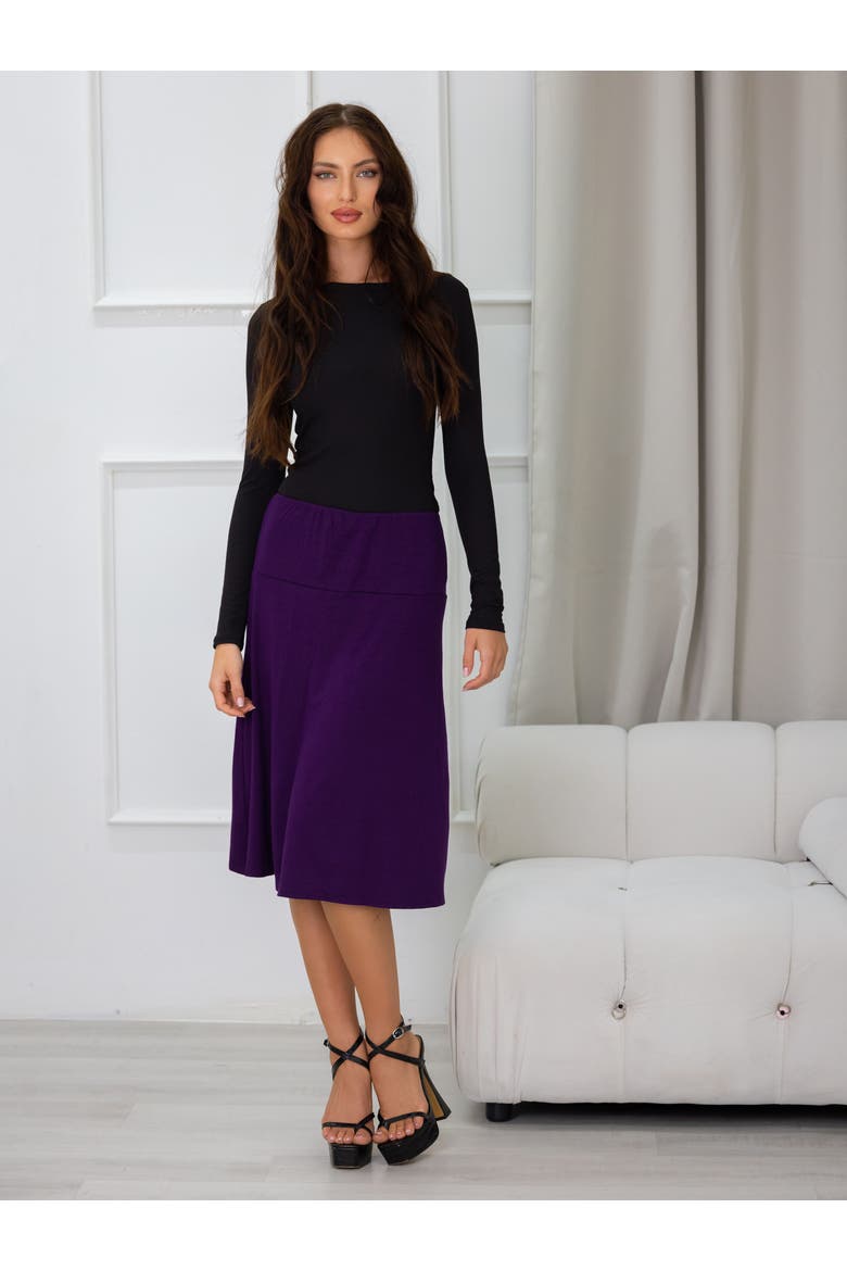 A-LINE Elastic Waist Knee Length Skirt, Alternate, color, Brown