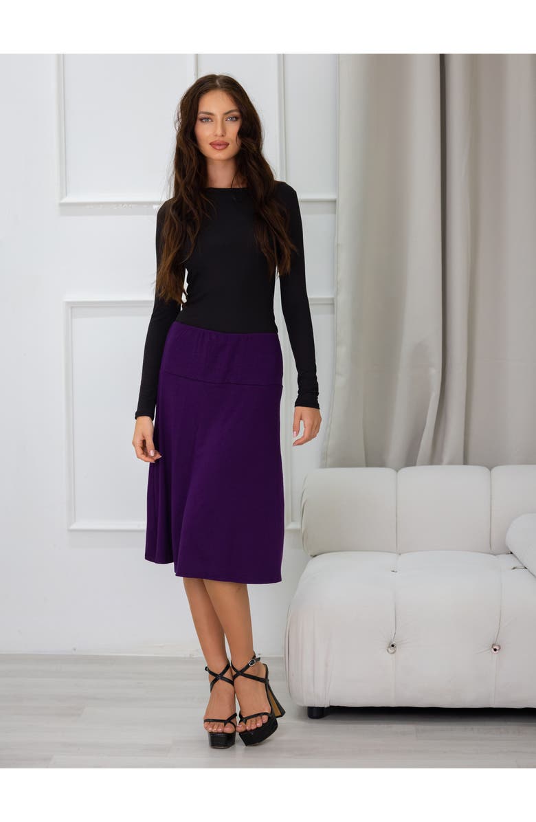 24seven Comfort Apparel A-LINE Elastic Waist Knee Length Skirt, Alternate, color, Black