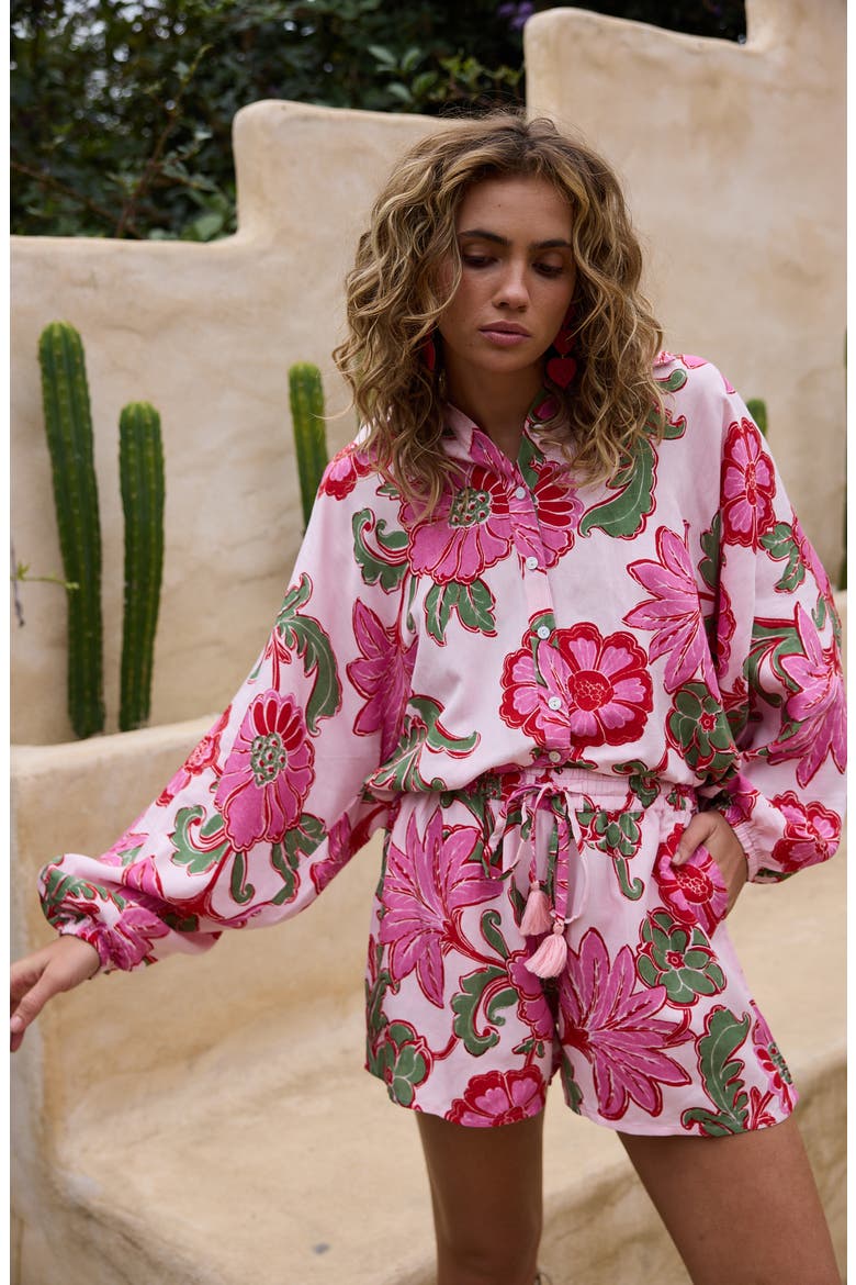 Hazel Floral Print Button Up Shirt, Alternate, color, PINK IBIZA