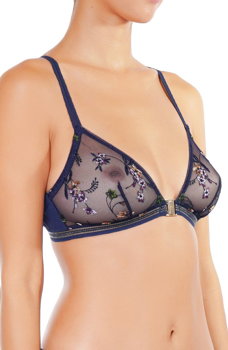Huit Insouciante Embroidered Mesh Bra, Alternate, color, Marine