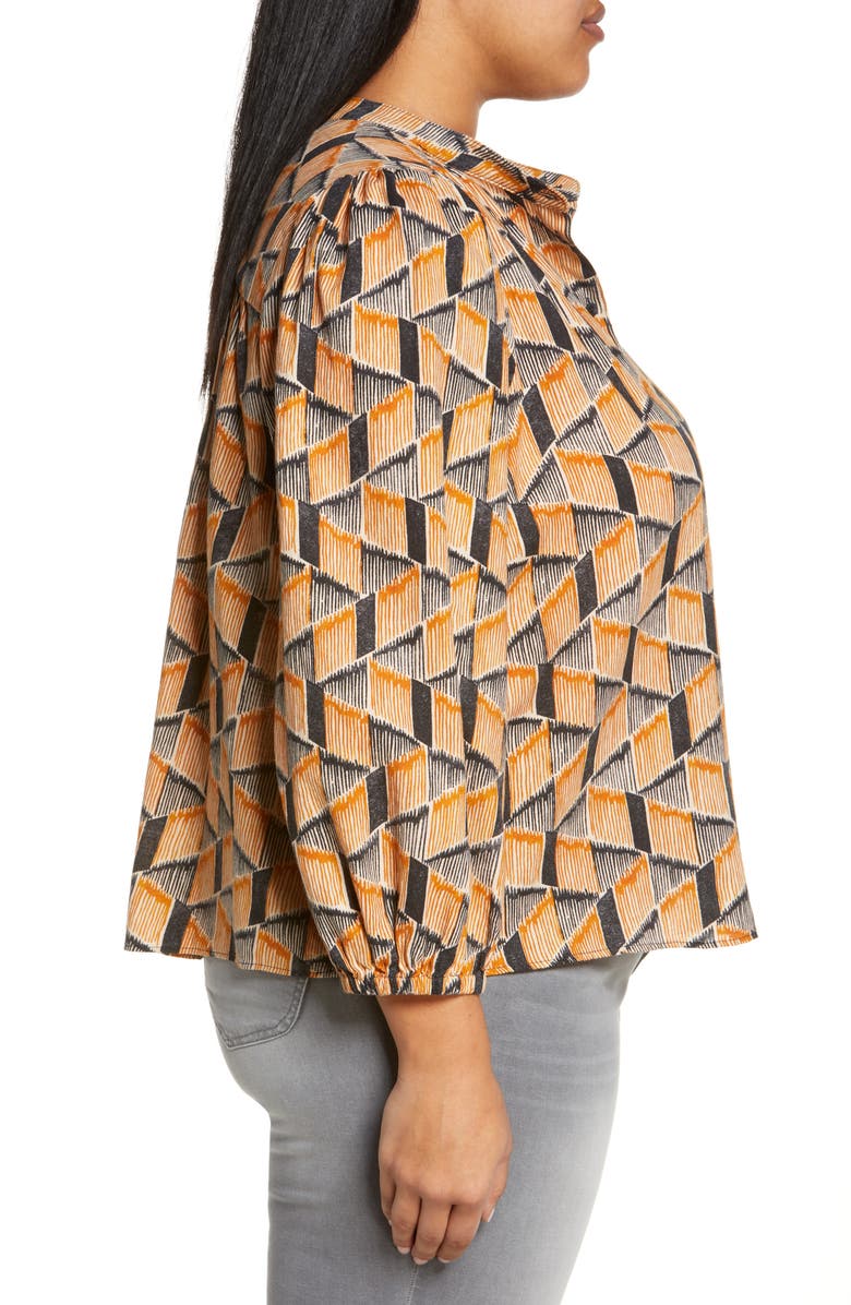 Treasure & Bond Balloon Sleeve Cotton Blouse, Alternate, color, Grey- Brown Geo Stripe