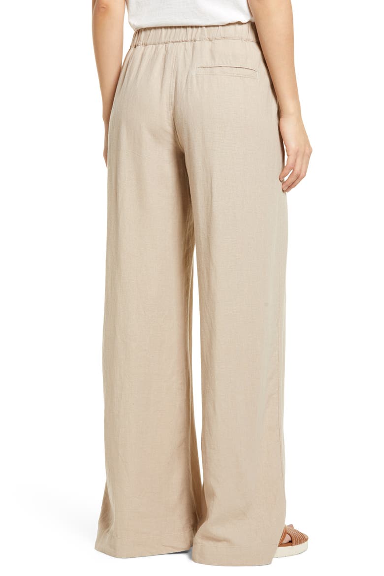 Wide Leg Pull-On Linen Blend Pants, Alternate, color, TAN COBBLESTONE