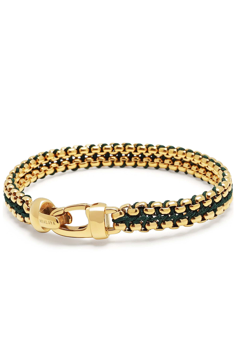 Green Woven Box Gold Chain Bracelet, Alternate, color, Green / Gold
