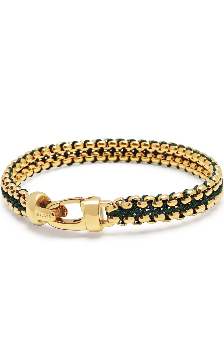 Nialaya Green Woven Box Gold Chain Bracelet, Alternate, color, Green / Gold