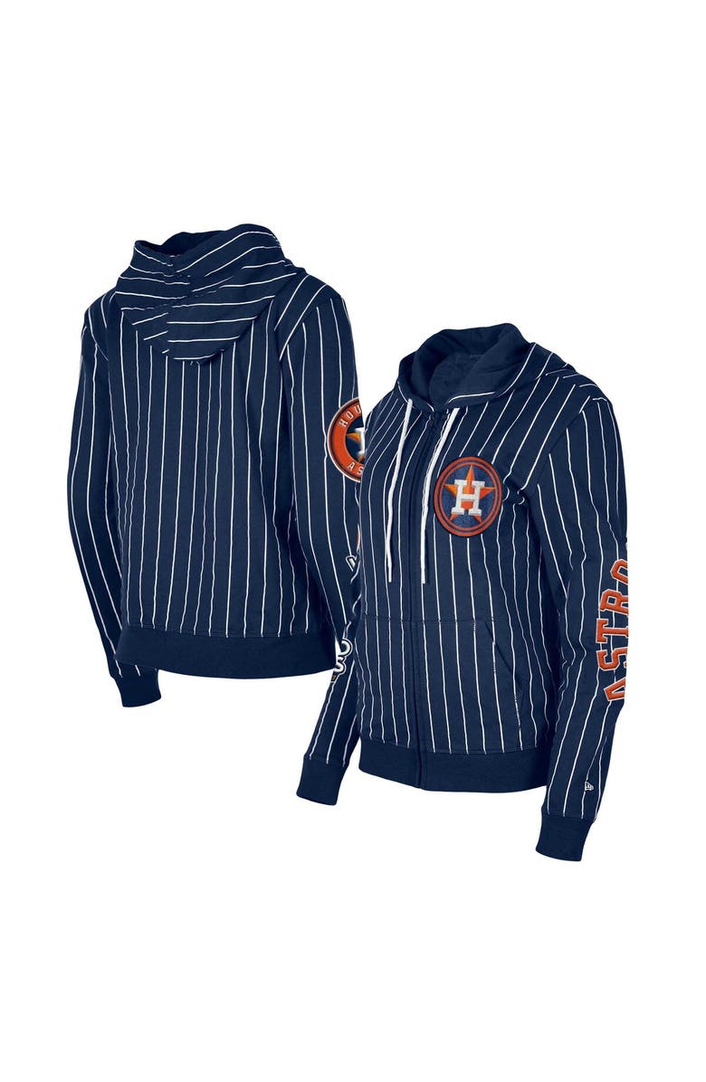 New Era Women's New Era Navy Houston Astros Pinstripe Tri-Blend Full-Zip Hoodie Jacket, Alternate, color, Navy