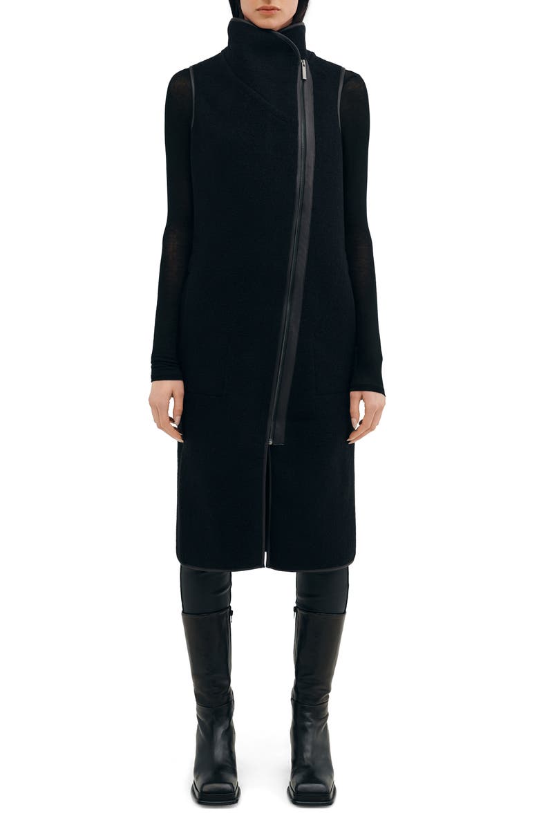 Two Lines by Marcella Bedford Stand Collar Wool Vest, Main, color, Black