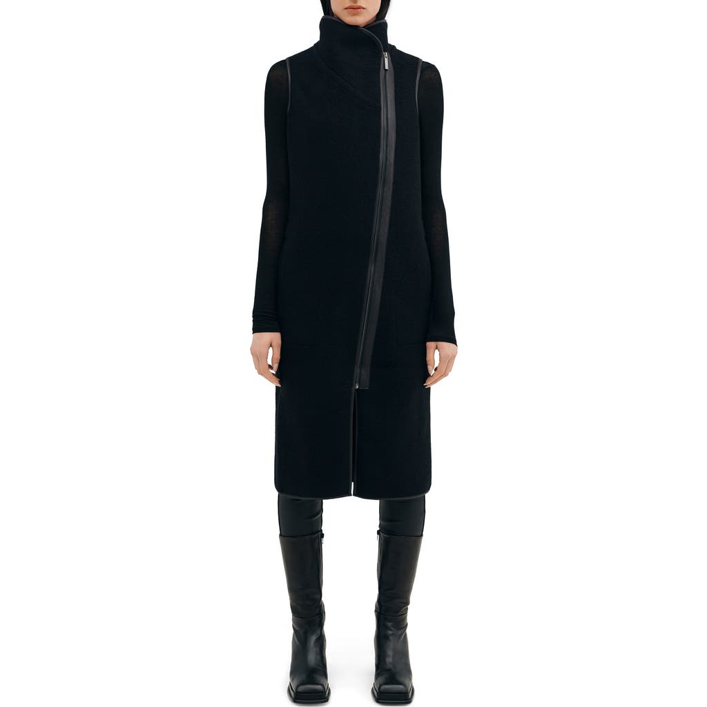 Two Lines By Marcella Bedford Stand Collar Wool Vest In Black