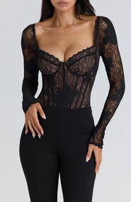HOUSE OF CB Aneira Long Sleeve Lace Corset Top