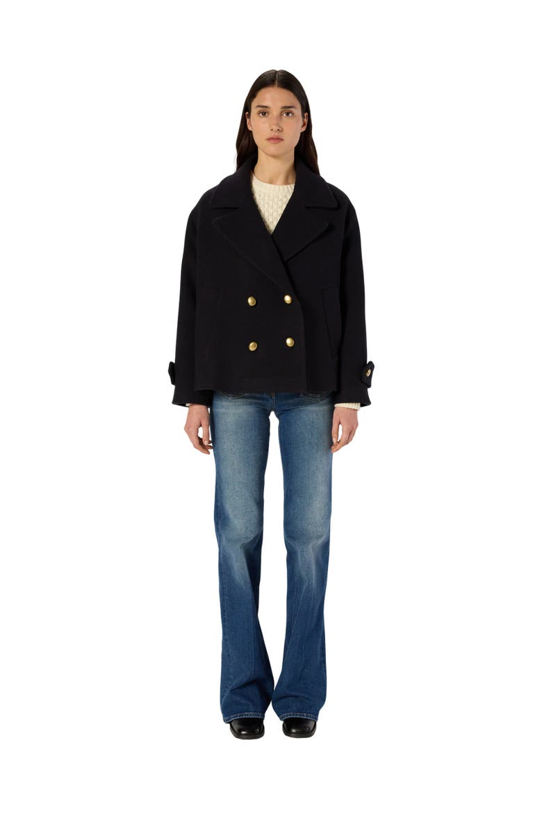 Mouna Double Breasted Cropped Peacoat, Main, color, Navy Blue