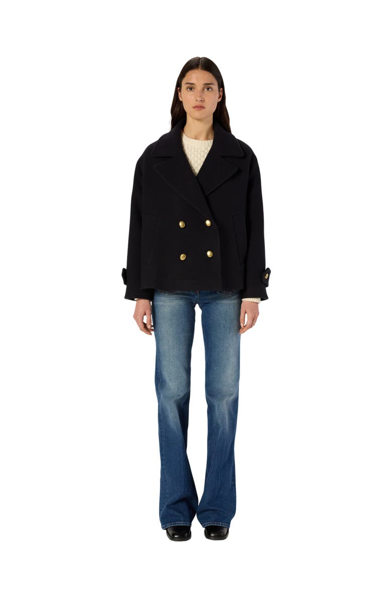 GERARD DAREL Mouna Double Breasted Cropped Peacoat, Main, color, Navy Blue