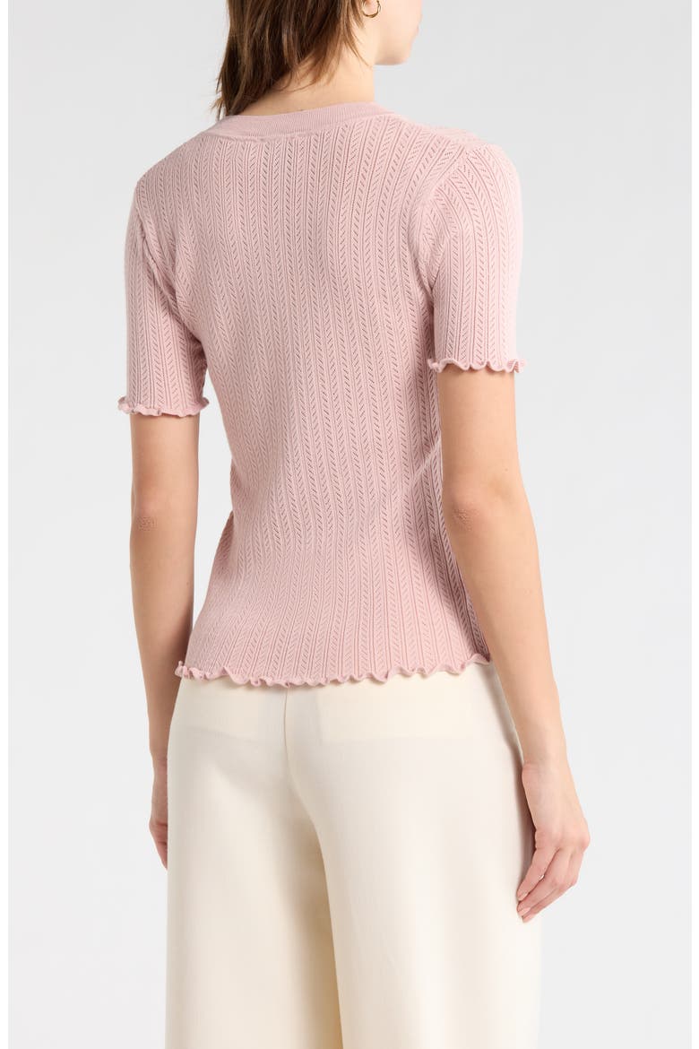 Pointelle Short Sleeve Sweater, Alternate, color, LIGHT BLUSH