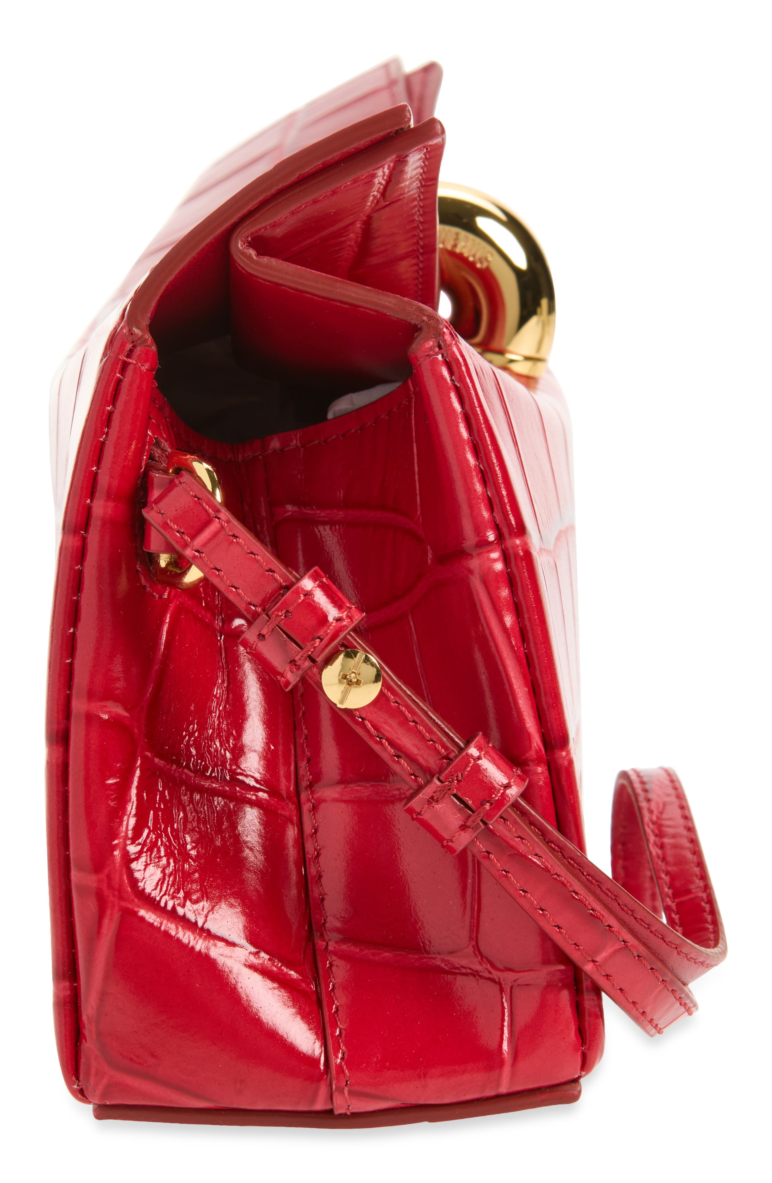 The Valérie Croc Embossed Leather Clutch, Alternate, color, RED 470