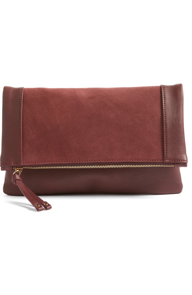 Sole Society Jemma Suede Clutch, Main, color,