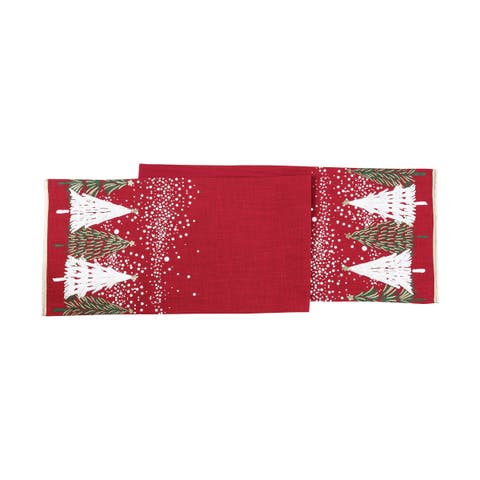 Snowy Trees Christmas Red Table Runner 13.5" x 72"
