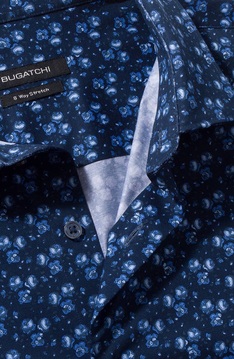 Bugatchi Regular Fit Stretch Cotton Button-Up Shirt, Alternate, color, Navy