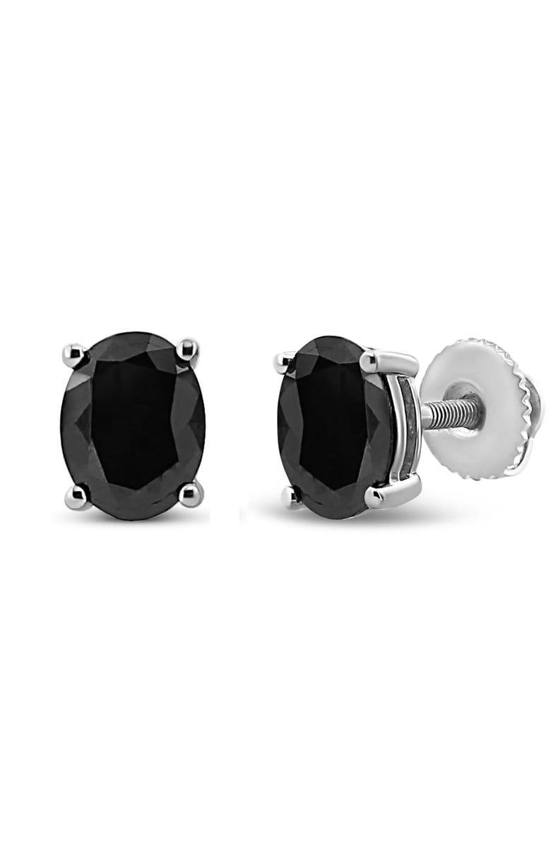 Haus of Brilliance Silver 4.0 Ct Prong Black Oval Diamond Stud Earring, Main, color, White