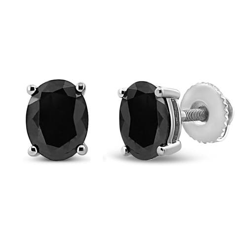 Silver 4.0 Ct Prong Black Oval Diamond Stud Earring