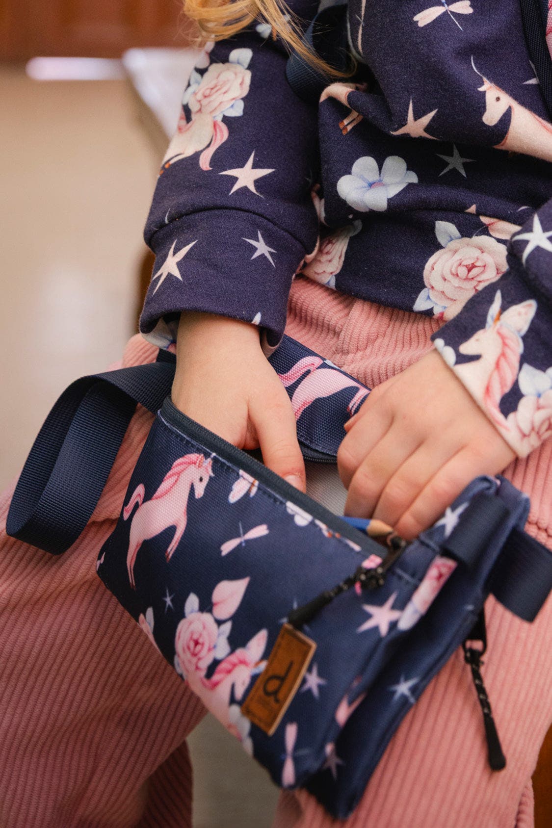 Unicorn Compact Functional Charming Pencil Case, Alternate, color, Navy Unicorn Print