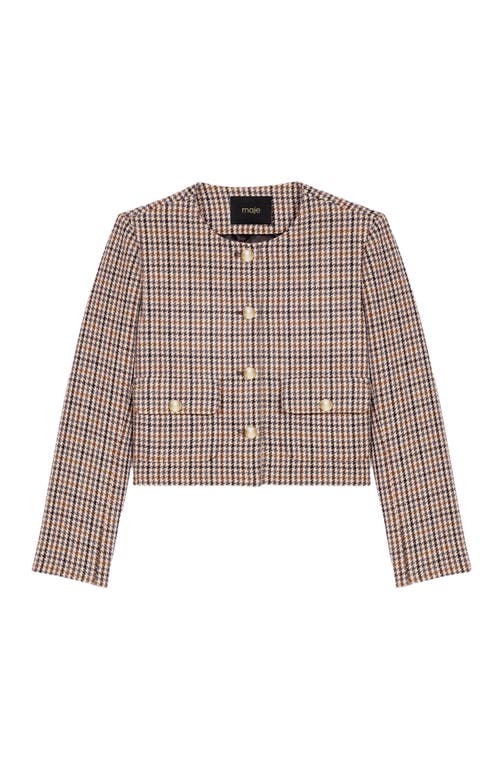 Maje Womens Beige Round-neck Short Checked Wool-blend Jacket In Brown