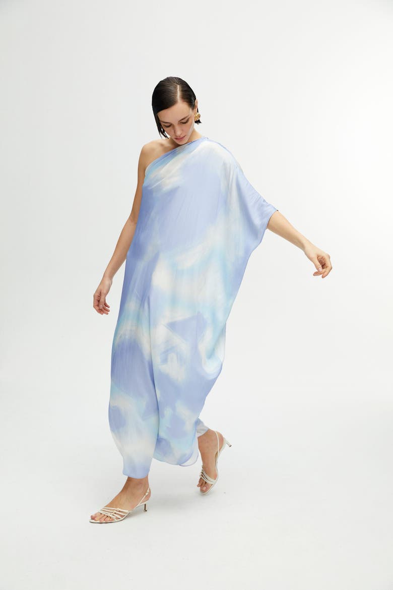 One-Shoulder Cape Midi-Dress, Main, color, Multi-Colored