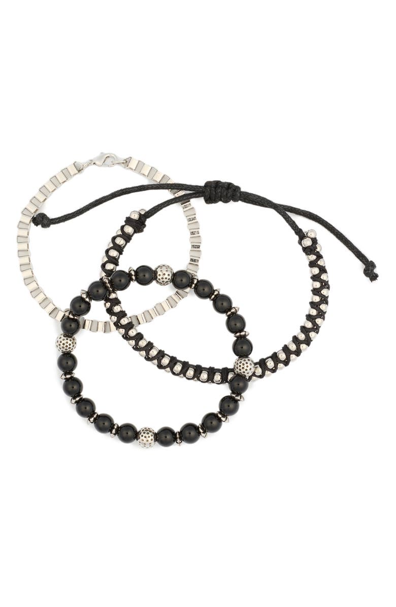 AMERICAN EXCHANGE Men's Set of 3 Assorted Bracelets, Alternate, color, Silver/ Black