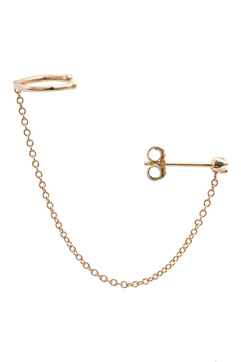 Chained Stud & Ear Cuff, Alternate, color, YELLOW GOLD/ DIAMOND