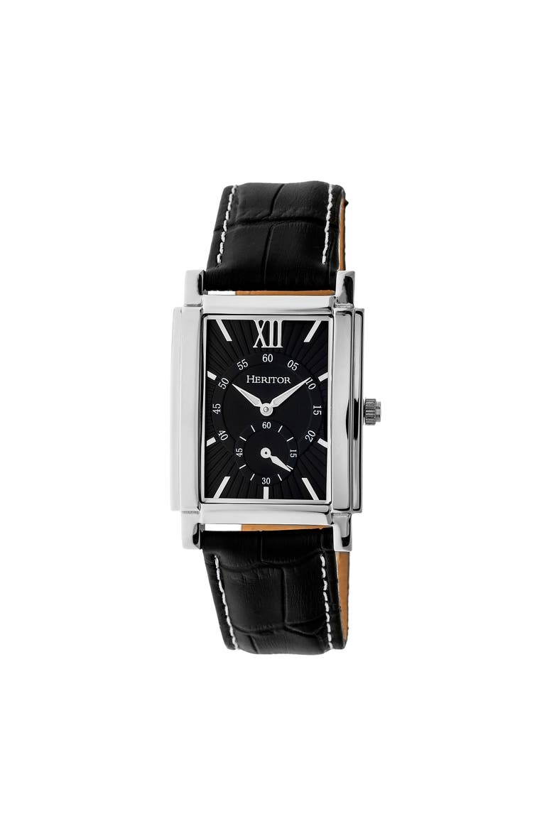 Frederick Leather-Band Watch, Main, color, Silver/Black