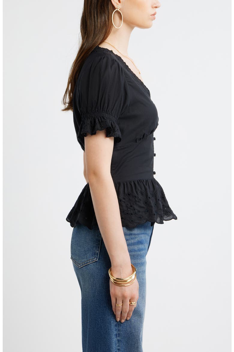 Cutwork Peplum Top, Alternate, color, BLACK
