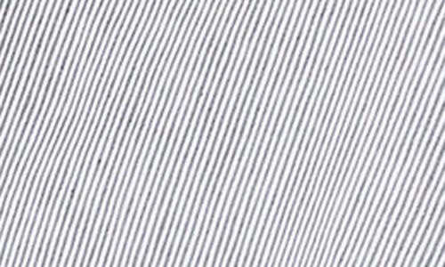 Vince Ticking Stripe Draped Strapless Midi Dress In Iris Slate/off White