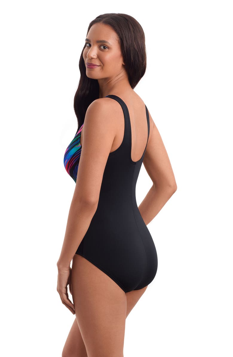 ShapeSolver Sport Highneck Tank Chlorine Resistant One-Piece Swimsuit, Alternate, color, Multi Wave Power